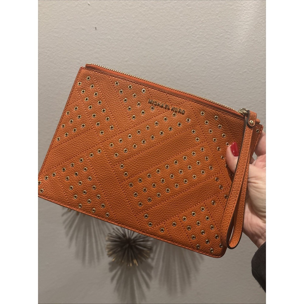 MICHAEL‎ KORS Jet Set Travel~Mimosa/Gold~XL~ Zip Clutch Wristlet Leather~NWOT